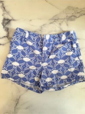 Old Navy Girls' Printed Geometric Floral Shorts, Cornflower Blue/White, Size 10
